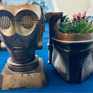 Bronze Robot Planter with Succulents